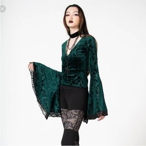 Emerald Aetheling velvet top Unicorn print Ethereal alt goth bell sleeve Goth